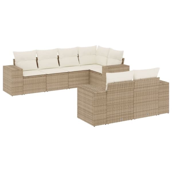 vidaXL sofasæt til haven 7 dele med hynder polyrattan beige