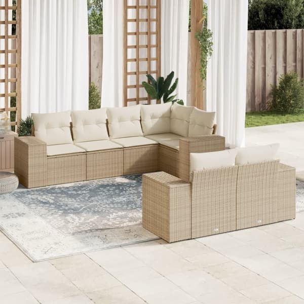 vidaXL sofasæt til haven 7 dele med hynder polyrattan beige