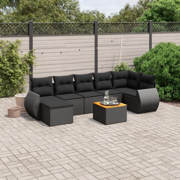 vidaXL sofasæt til haven 8 dele med hynder polyrattan sort
