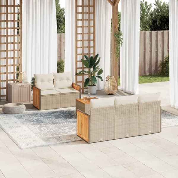 vidaXL sofasæt til haven 6 dele med hynder polyrattan beige