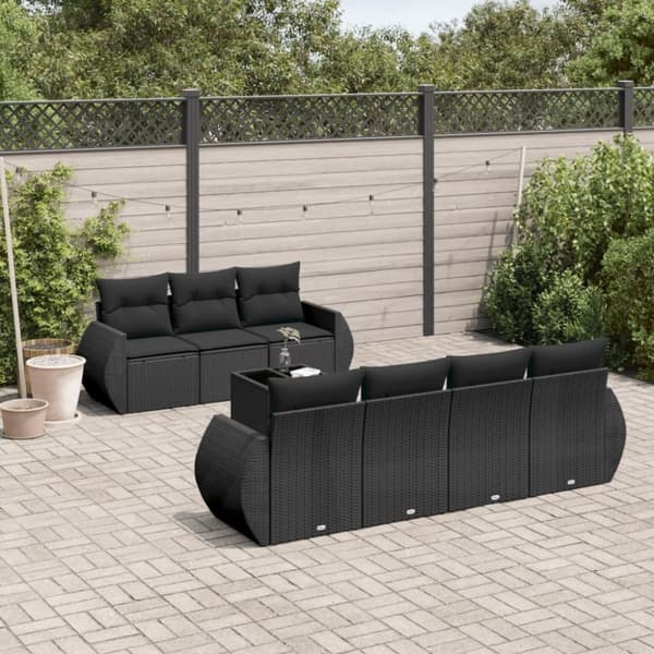vidaXL sofasæt til haven 8 dele med hynder polyrattan sort
