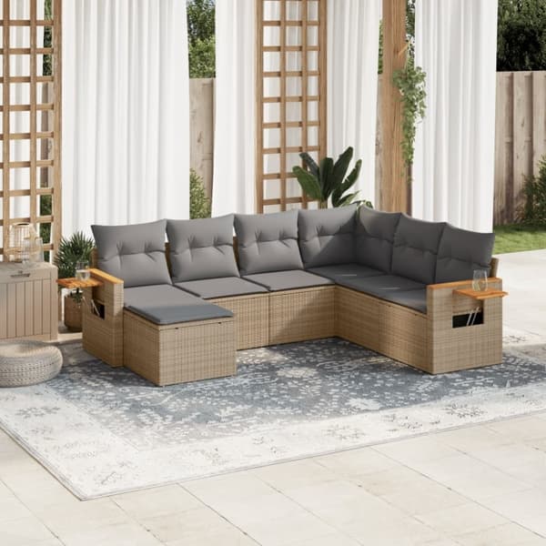 vidaXL sofasæt til haven 7 dele med hynder polyrattan beige