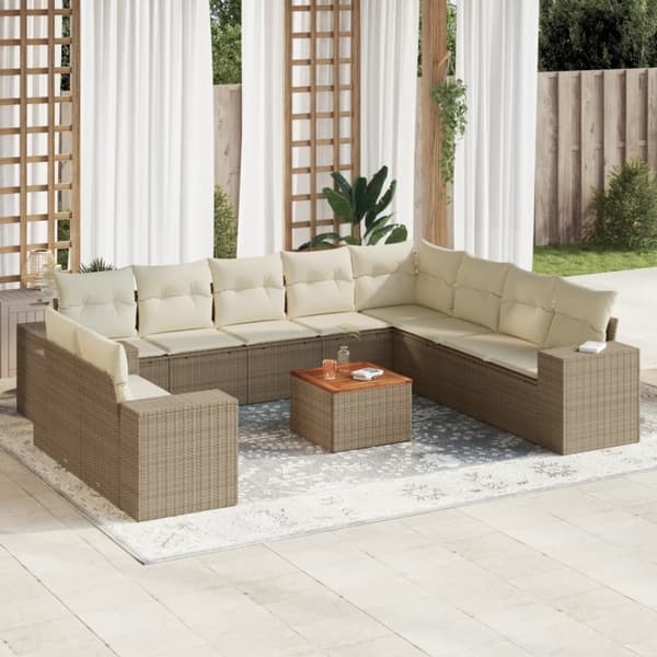 vidaXL sofasæt til haven 11 dele med hynder polyrattan beige