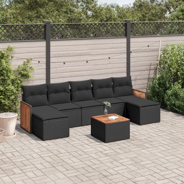 vidaXL sofasæt til haven 8 dele med hynder polyrattan sort