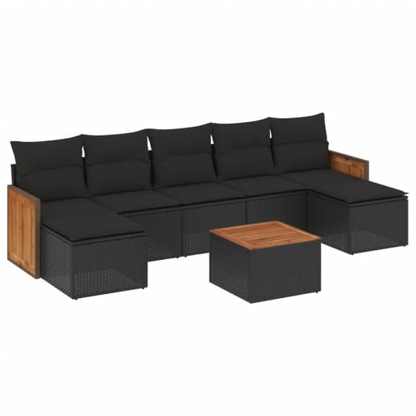 vidaXL sofasæt til haven 8 dele med hynder polyrattan sort