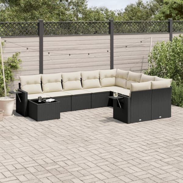 vidaXL sofasæt til haven 10 dele med hynder polyrattan sort