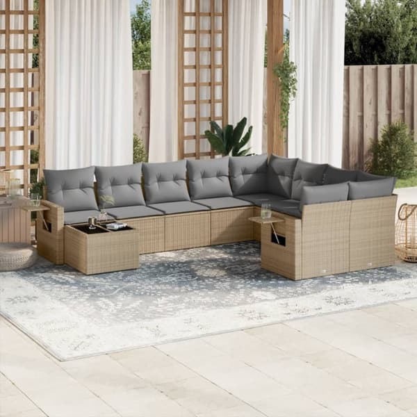 vidaXL sofasæt til haven 10 dele med hynder polyrattan beige