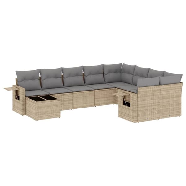 vidaXL sofasæt til haven 10 dele med hynder polyrattan beige