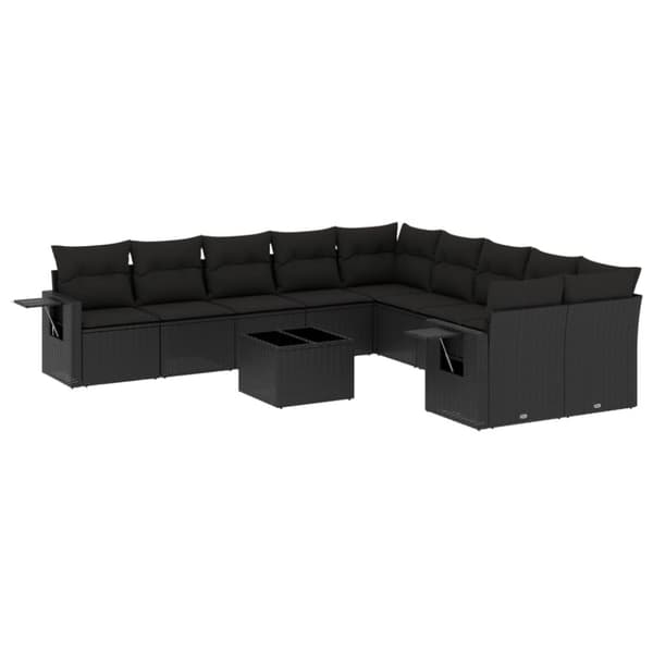 vidaXL sofasæt til haven 11 dele med hynder polyrattan sort
