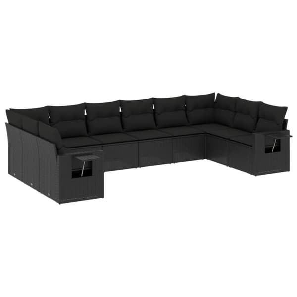 vidaXL sofasæt til haven 10 dele med hynder polyrattan sort