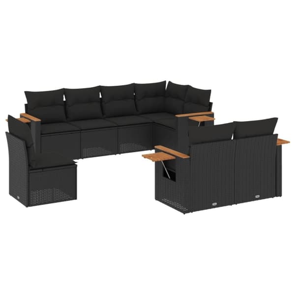 vidaXL sofasæt til haven 8 dele med hynder polyrattan sort