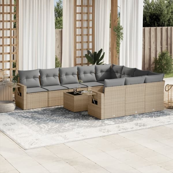 vidaXL sofasæt til haven 11 dele med hynder polyrattan beige