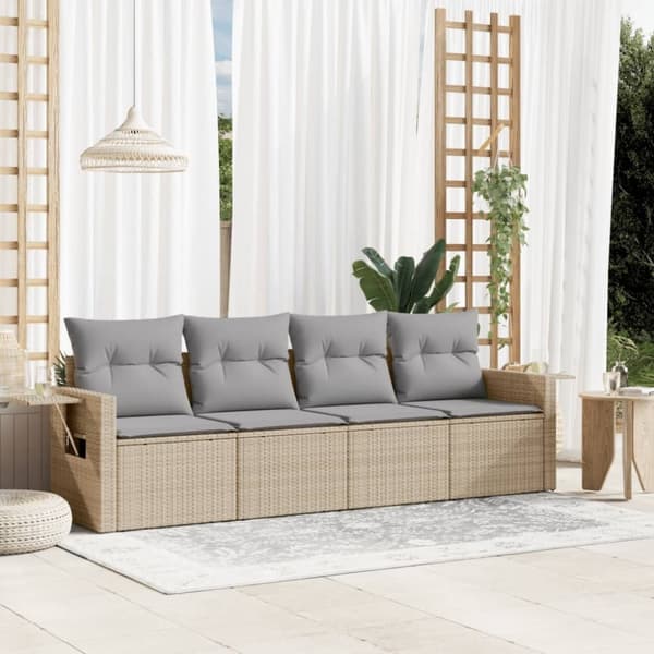 vidaXL sofasæt til haven 4 dele med hynder polyrattan beige