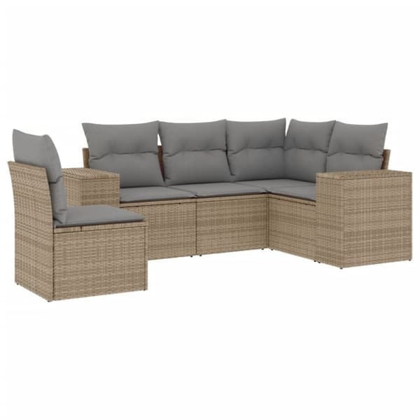 vidaXL Soffgrupp för trädgården med dynor 5 delar beige konstrotting