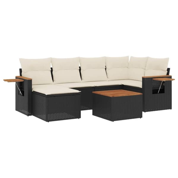 vidaXL sofasæt til haven 7 dele med hynder polyrattan sort