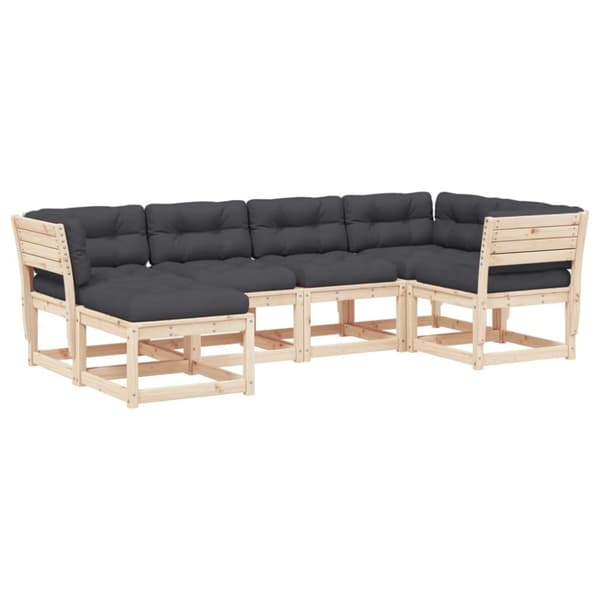 vidaXL sofasæt til haven 6 dele med hynder massivt fyrretræ