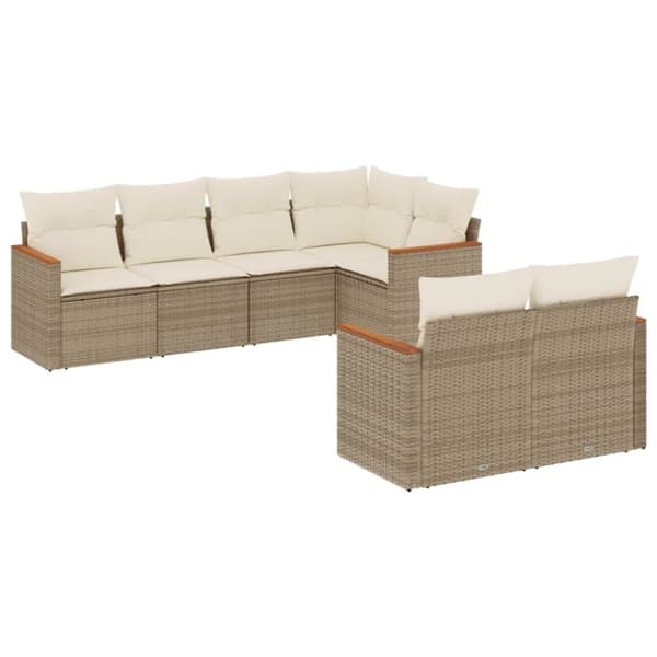 vidaXL sofasæt til haven 7 dele med hynder polyrattan beige