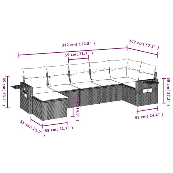 vidaXL sofasæt til haven 7 dele med hynder polyrattan beige