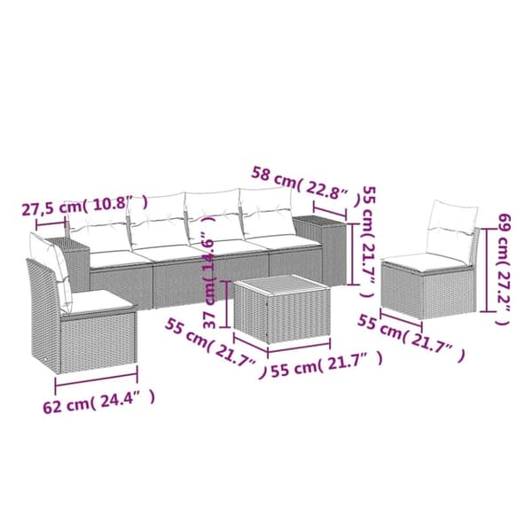 vidaXL sofasæt til haven 7 dele med hynder polyrattan beige