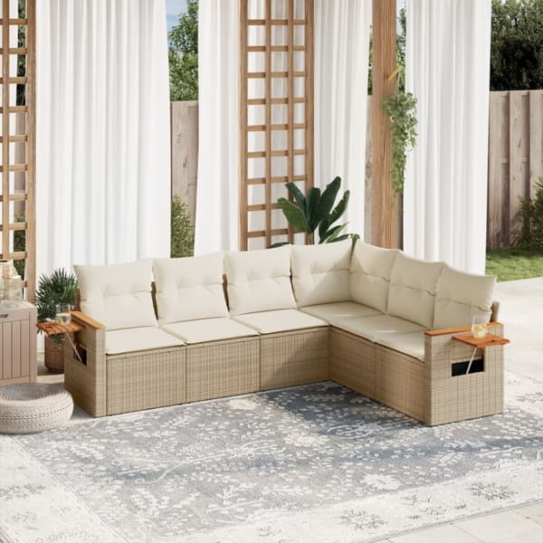 vidaXL sofasæt til haven 6 dele med hynder polyrattan beige