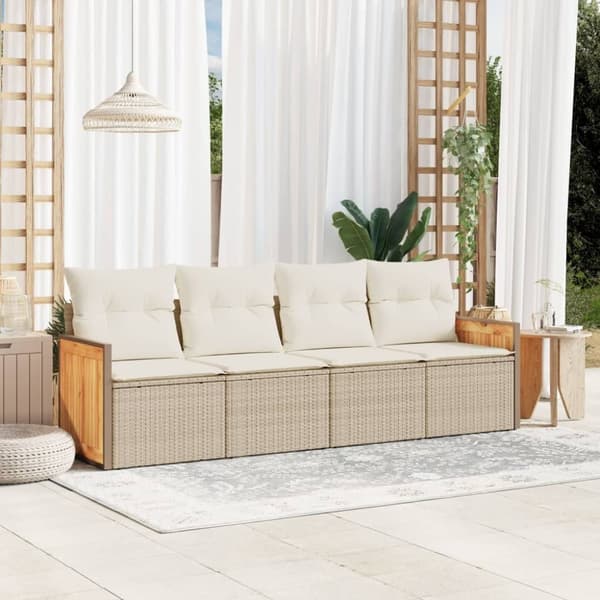 vidaXL sofasæt til haven 4 dele med hynder polyrattan beige