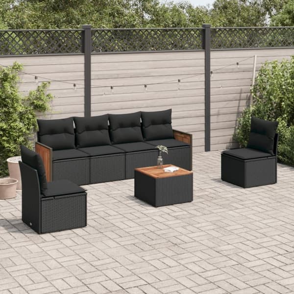 vidaXL sofasæt til haven 7 dele med hynder polyrattan sort