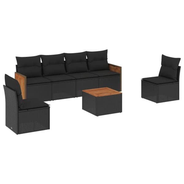 vidaXL sofasæt til haven 7 dele med hynder polyrattan sort