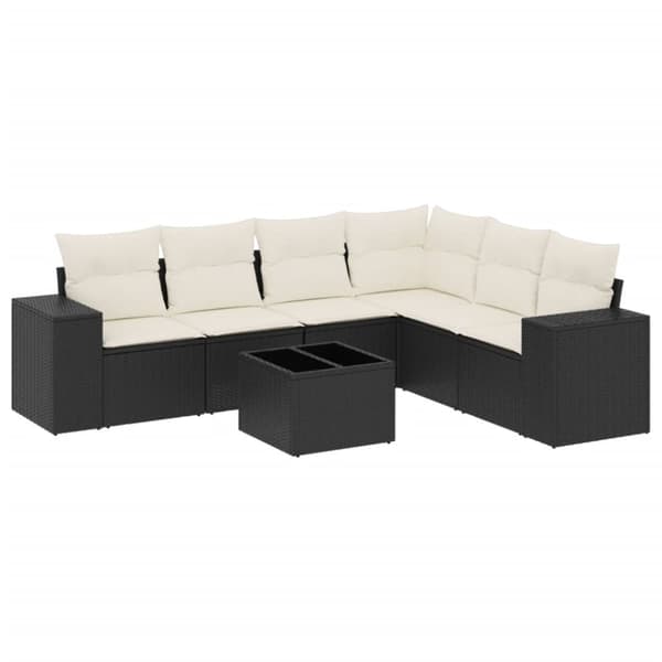 vidaXL sofasæt til haven 7 dele med hynder polyrattan sort