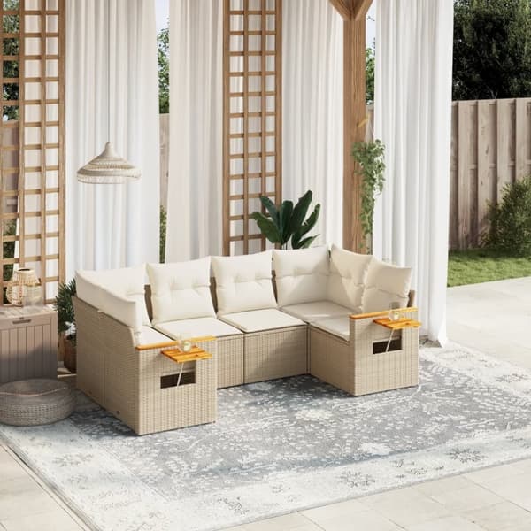 vidaXL sofasæt til haven 6 dele med hynder polyrattan beige