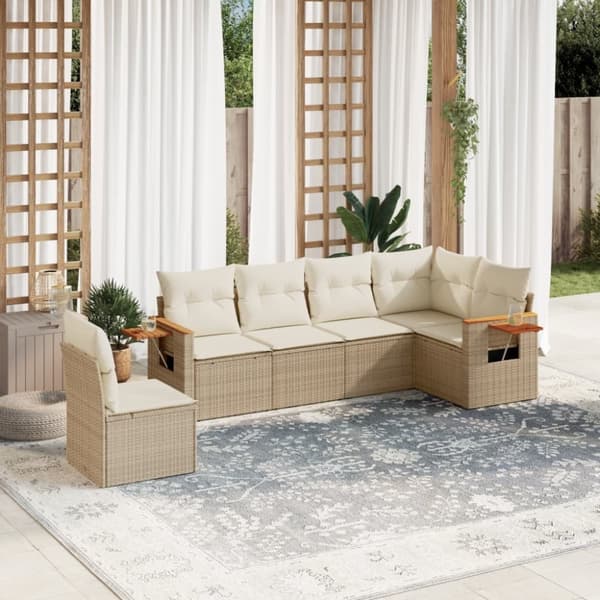 vidaXL sofasæt til haven 6 dele med hynder polyrattan beige