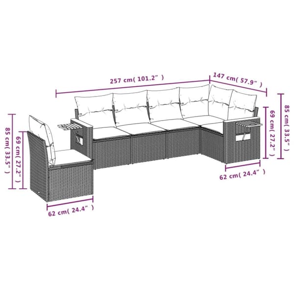 vidaXL sofasæt til haven 6 dele med hynder polyrattan beige