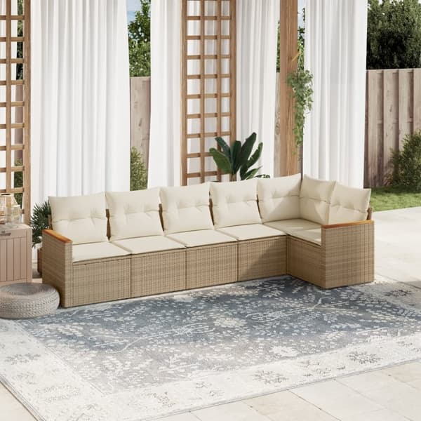 vidaXL Soffgrupp för trädgården med dynor 6 delar beige konstrotting