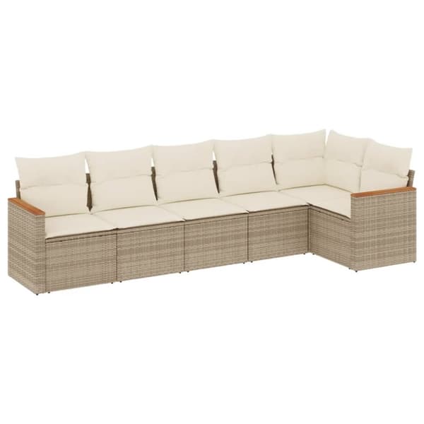 vidaXL Soffgrupp för trädgården med dynor 6 delar beige konstrotting