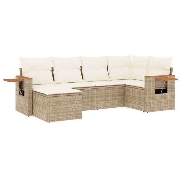 vidaXL Soffgrupp för trädgården med dynor 6 delar beige konstrotting