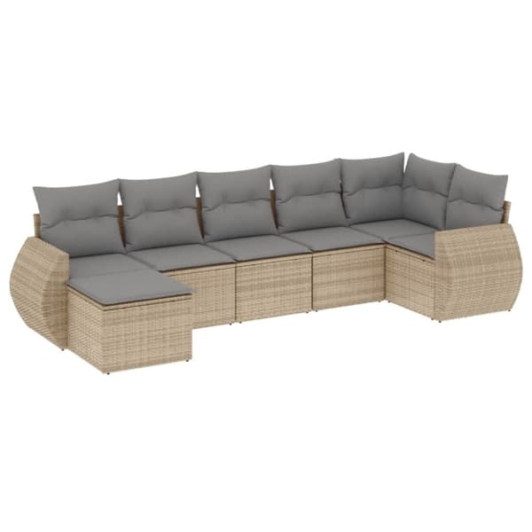 vidaXL sofasæt til haven 7 dele med hynder polyrattan beige