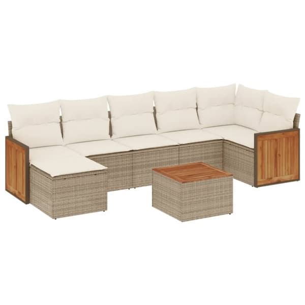 vidaXL sofasæt til haven 8 dele med hynder polyrattan beige