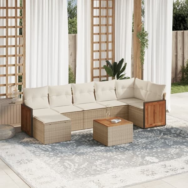 vidaXL sofasæt til haven 8 dele med hynder polyrattan beige