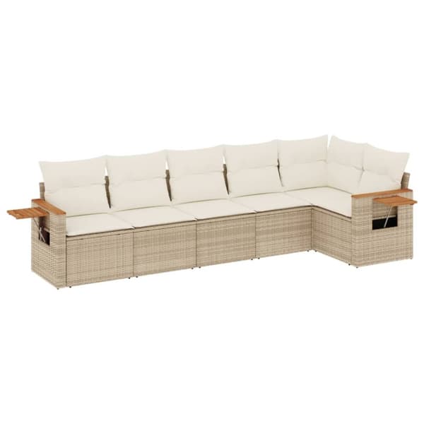 vidaXL sofasæt til haven 6 dele med hynder polyrattan beige