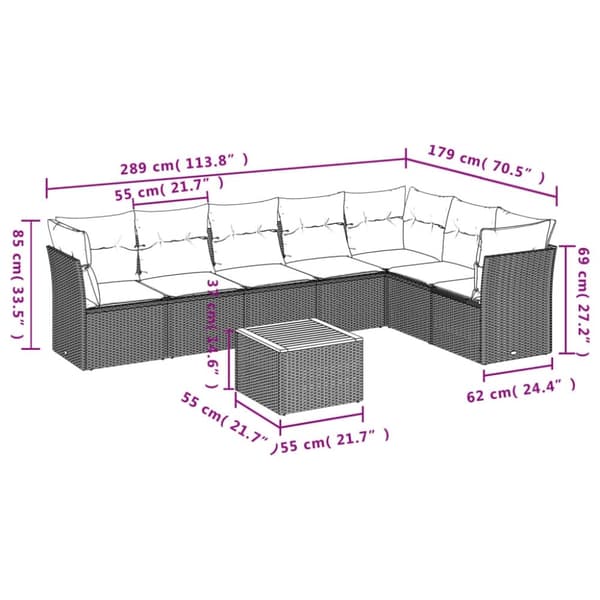 vidaXL sofasæt til haven 8 dele med hynder polyrattan grå