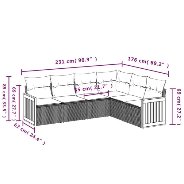 vidaXL sofasæt til haven 6 dele med hynder polyrattan sort