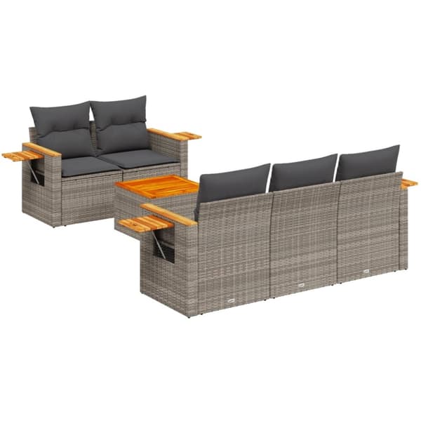 vidaXL sofasæt til haven 6 dele med hynder polyrattan grå