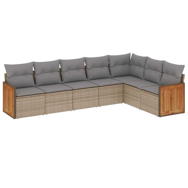 vidaXL sofasæt til haven 7 dele med hynder polyrattan beige