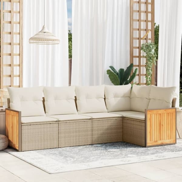 vidaXL Soffgrupp för trädgården med dynor 5 delar beige konstrotting