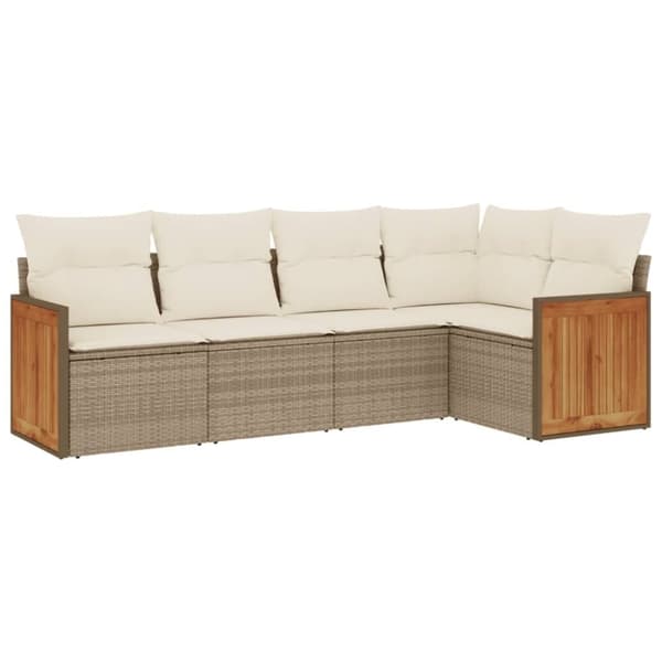 vidaXL Soffgrupp för trädgården med dynor 5 delar beige konstrotting