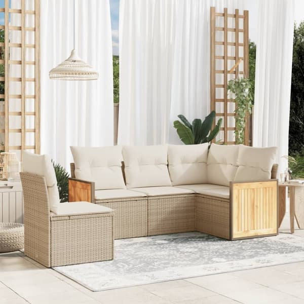 vidaXL sofasæt til haven 5 dele med hynder polyrattan beige
