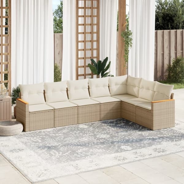 vidaXL sofasæt til haven 7 dele med hynder polyrattan beige