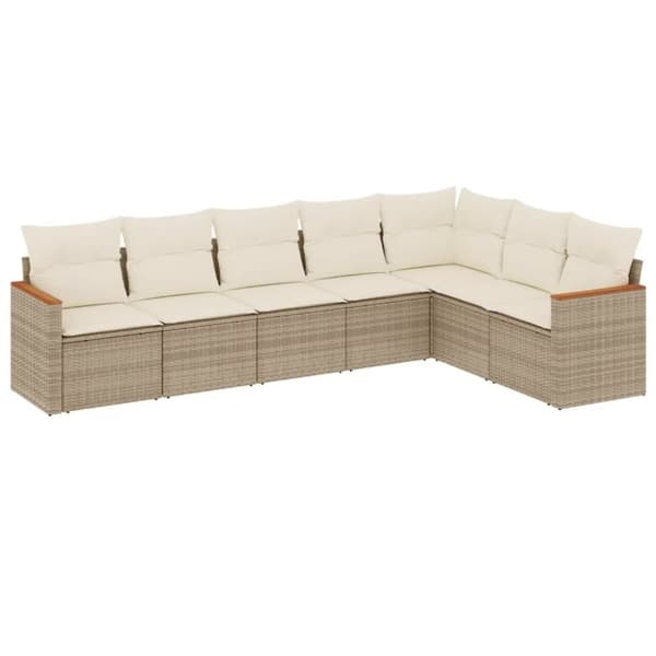 vidaXL sofasæt til haven 7 dele med hynder polyrattan beige