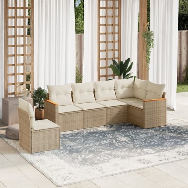 vidaXL sofasæt til haven 6 dele med hynder polyrattan beige