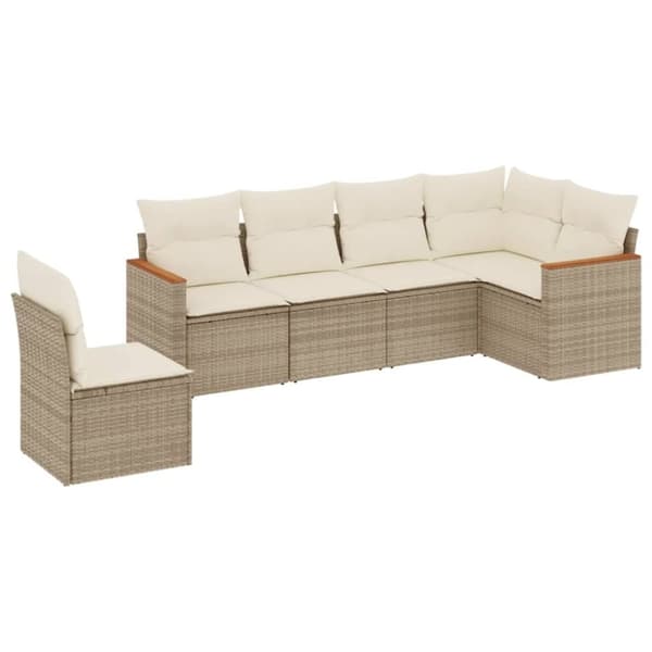 vidaXL sofasæt til haven 6 dele med hynder polyrattan beige