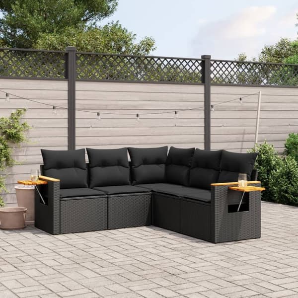 vidaXL sofasæt til haven 5 dele med hynder polyrattan sort